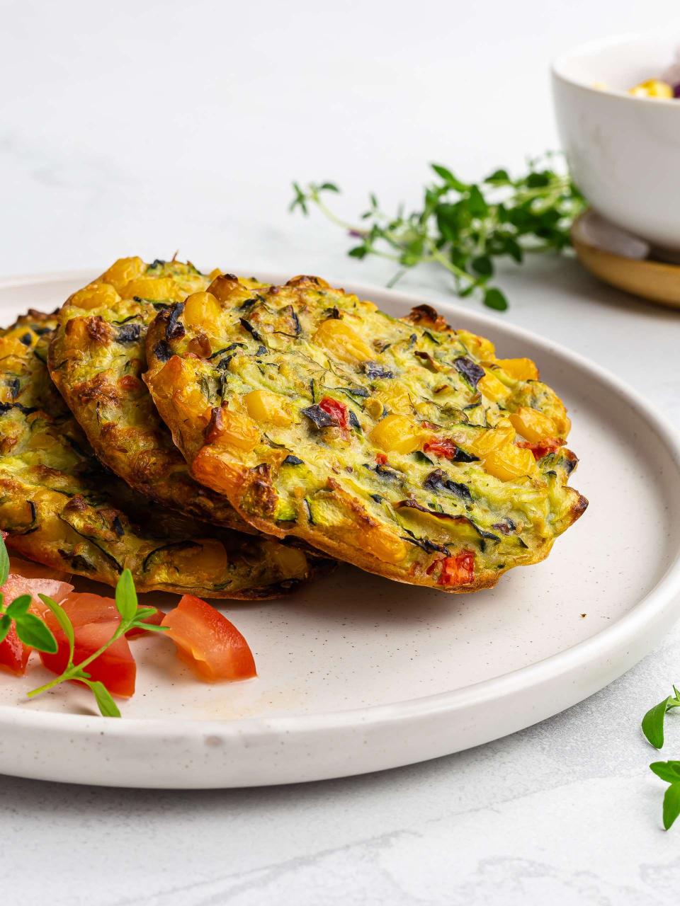 Courgette and Sweetcorn Fritters (Vegan, Oven-Baked) | Foodaciously